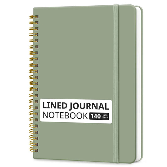 Lined Spiral Journal Notebook for Women & Men, 140 Pages, College Ruled Hardcover Notebook for Work & Note Taking, Journals for Writing, A5 - Green