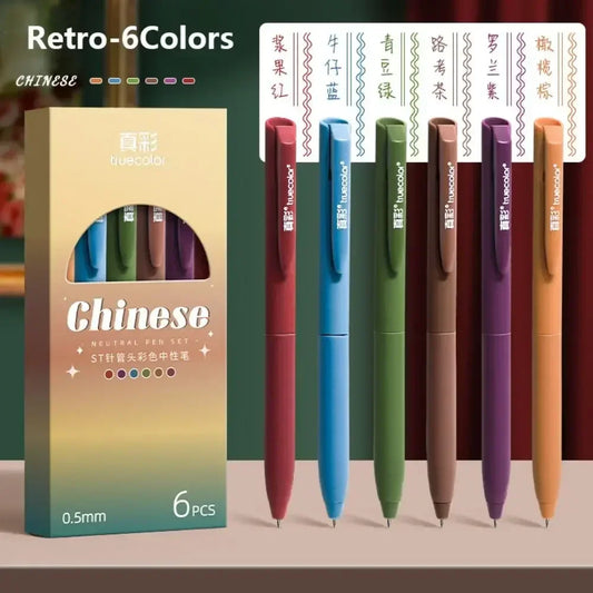 6Colors/Set Color Gel Pen 0.5Mm ST Tip Ballpoint Pen Writing Tool Color Ink Signing Pen Students Gift Stationery School Supplies