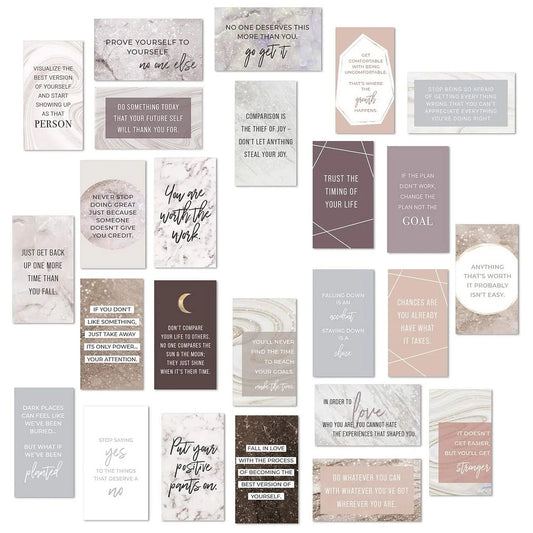 Marble Quartz Daily Gratitude Cards / 50 Motivational Kindness Cards / 25 Inspirational Quote Card Designs / 2” X 3.5” Uplifting Business Cards