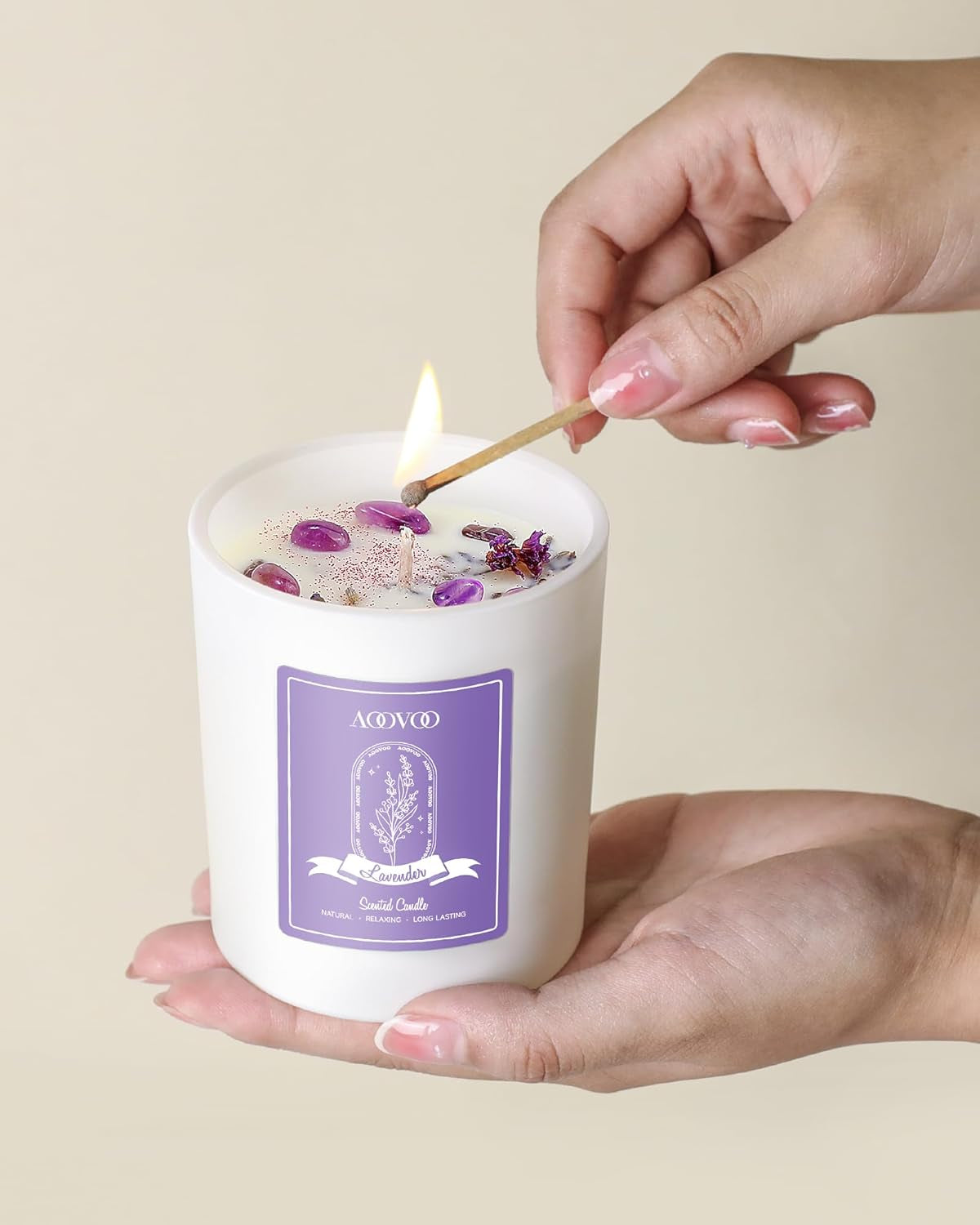 Lavender Scented Candles for Women - Aromatherapy Candle with Crystals Inside, 10Oz Soy Candles for Home Scented, Birthday Gifts Mothers Day Candle for Women Mom